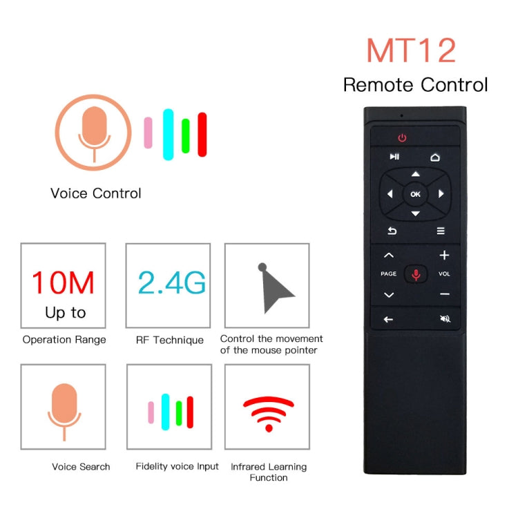 Пульт дистанционного управления Air Mouse MT12 2.4G с голосовым вводом и ИК-обучением для ПК, Android TV Box, ноутбука и проектора