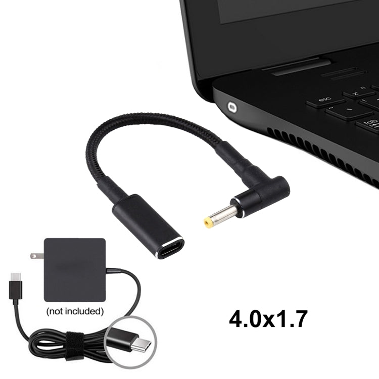 Кабель-адаптер с нейлоновой оплеткой 4,0 x 1,7 мм и угловым разъемом USB-C/Type-C