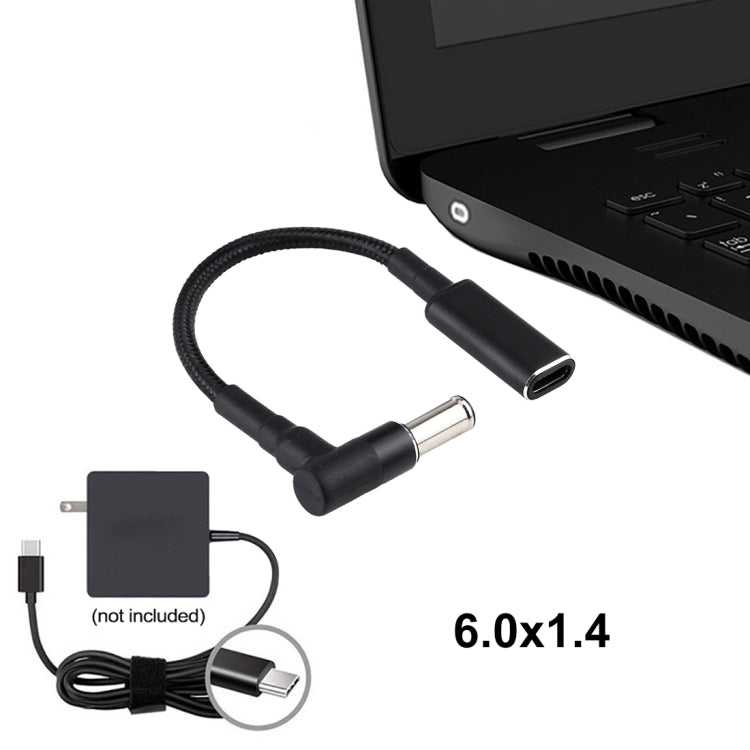 Кабель-адаптер с нейлоновой оплеткой 6,0 x 1,4 мм и угловым разъемом USB-C/Type-C
