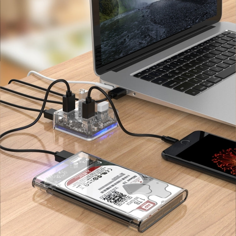 Прозрачный настольный концентратор ORICO MH4U-100 USB 3.0 с кабелем Micro USB 100 см