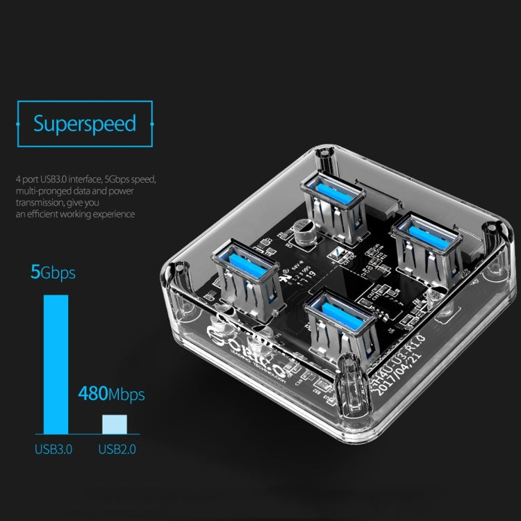 Прозрачный настольный концентратор ORICO MH4U-100 USB 3.0 с кабелем Micro USB 100 см