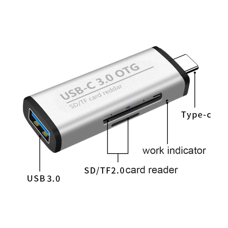 Адаптер ADS-103 3 в 1 Type-C (папа) на USB 3.0 (мама) + слоты для карт SD/TF, OTG, устройство для чтения карт SD/TF
