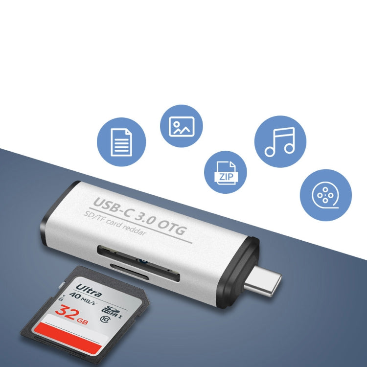 Адаптер ADS-103 3 в 1 Type-C (папа) на USB 3.0 (мама) + слоты для карт SD/TF, OTG, устройство для чтения карт SD/TF