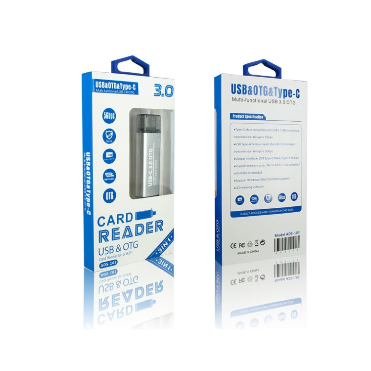 Адаптер ADS-103 3 в 1 Type-C (папа) на USB 3.0 (мама) + слоты для карт SD/TF, OTG, устройство для чтения карт SD/TF