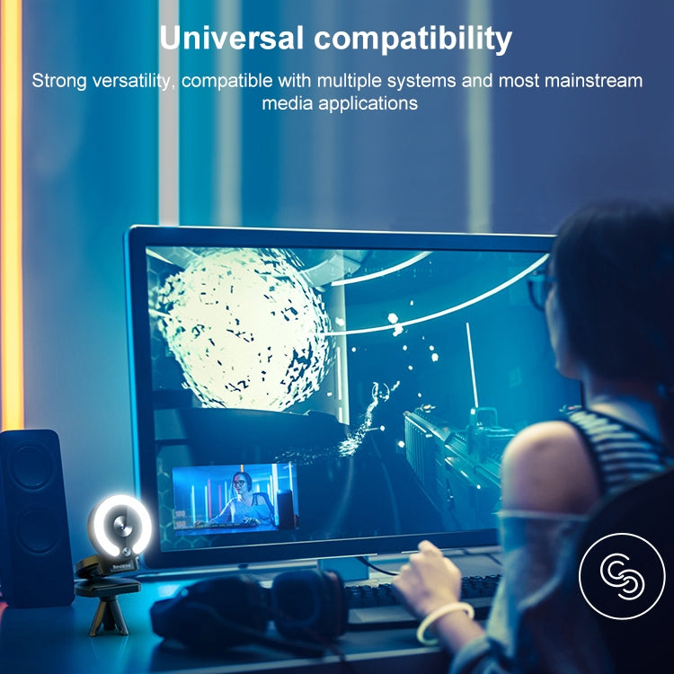 Landshine 90 Degree Wide-angle 2K USB Autofocus Computer Live Beauty HD Camera with Ring Light