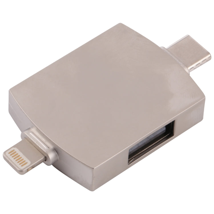 4 в 1 8-контактный + USB-C / Type-C (папа) на USB 3.0 + USB (мама) OTG картридер