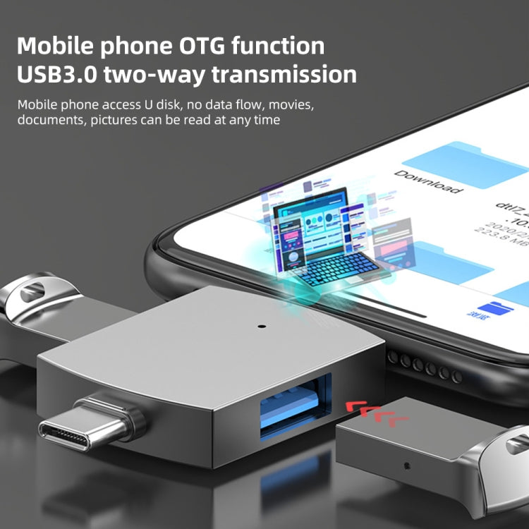 4 в 1 8-контактный + USB-C / Type-C (папа) на USB 3.0 + USB (мама) OTG картридер