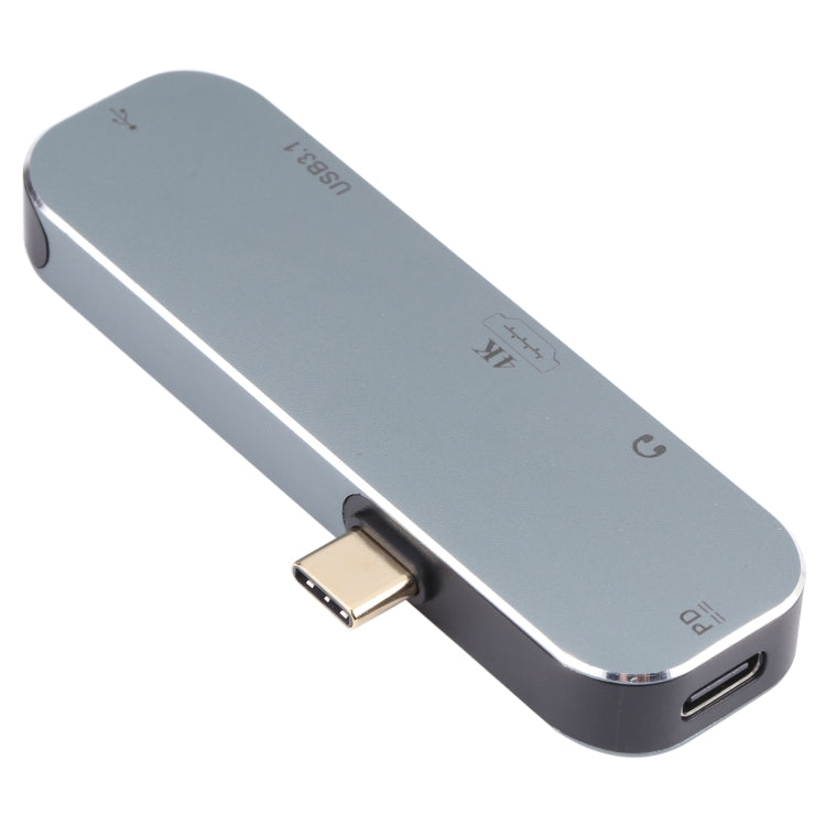 5 vienā USB-C / C tipa vīriešu spraudnis uz PD USB-C / C tipa lādētāju + 3,5 mm AUX + 4K HDMI + USB 3.1 + USB mātītes adapteris