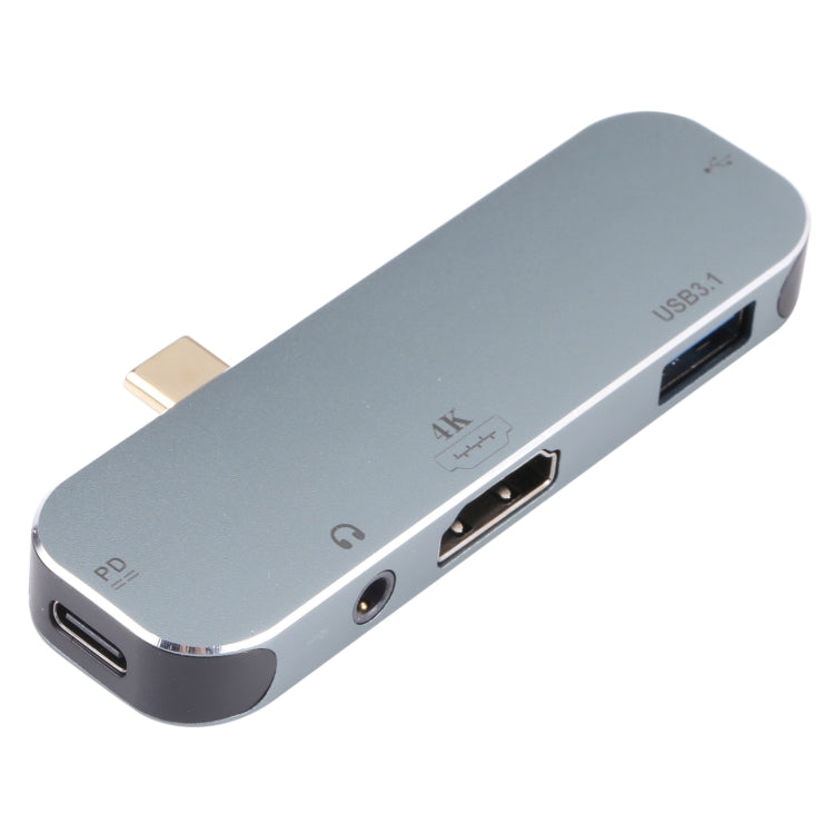 5 vienā USB-C / C tipa vīriešu spraudnis uz PD USB-C / C tipa lādētāju + 3,5 mm AUX + 4K HDMI + USB 3.1 + USB mātītes adapteris