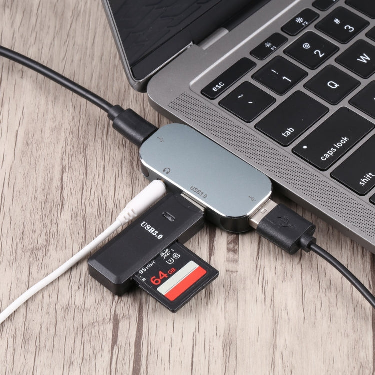 4-в-1 USB-C/Type-C (штекер) на USB-C/Type-C + 3,5 мм AUX + USB 3.0 + USB (гнездо)