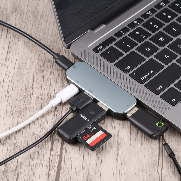 Адаптер 5-в-1 USB-C/Type-C (папа) на два USB-C/Type-C + два USB + USB 3.0 (мама)