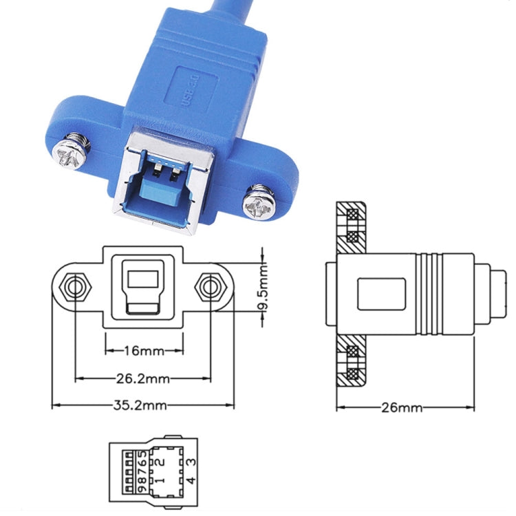 Кабель-адаптер USB 3.0 B-мама - B-папа длиной 50 см для передачи данных принтера/сканера