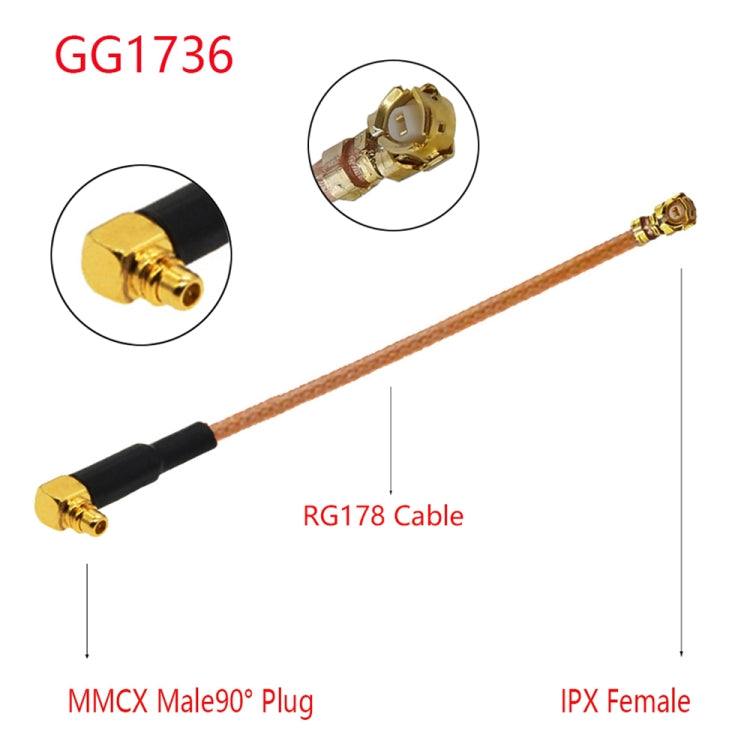 Кабель-адаптер IPX Female - GG1736 MMCX Male RG178, длина: 15 см