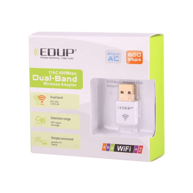 EDUP EP-AC1619 Мини Беспроводная USB-карта 600 Мбит/с 2,4 ГГц / 5,8 ГГц 150 Мбит/с + 433 Мбит/с Двухдиапазонная WiFi-сетевая карта для ноутбука / ноутбука / ПК