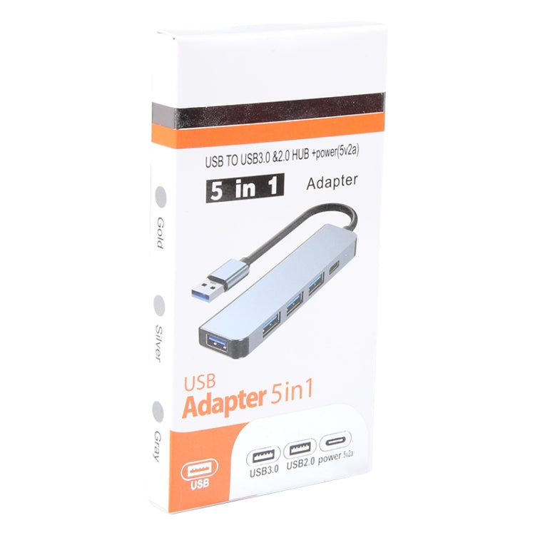 5 in 1 USB to USB3.0+USB2.0x3+USB-C / Type-C HUB Adapter, Cable Length: 10cm
