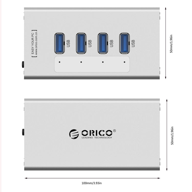 Высокоскоростной алюминиевый концентратор ORICO A3H4 на 4 порта USB 3.0 с блоком питания 12 В/2,5 А для ноутбуков