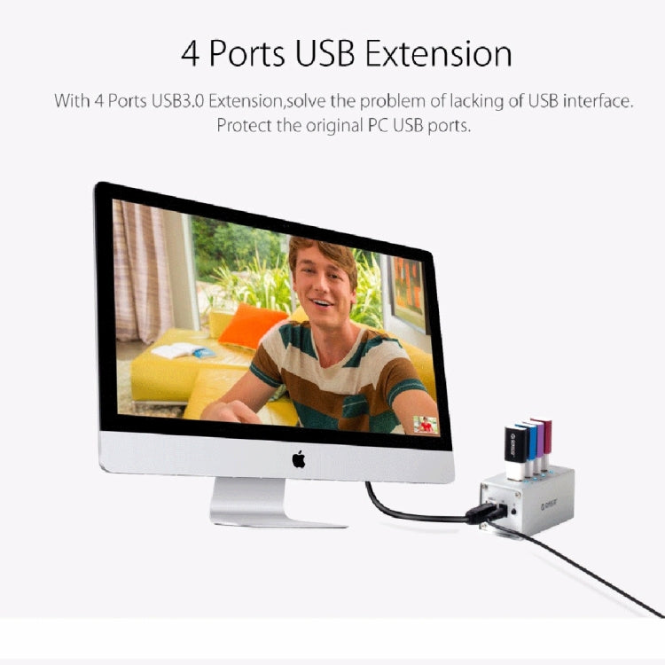 Высокоскоростной алюминиевый концентратор ORICO A3H4 на 4 порта USB 3.0 с блоком питания 12 В/2,5 А для ноутбуков