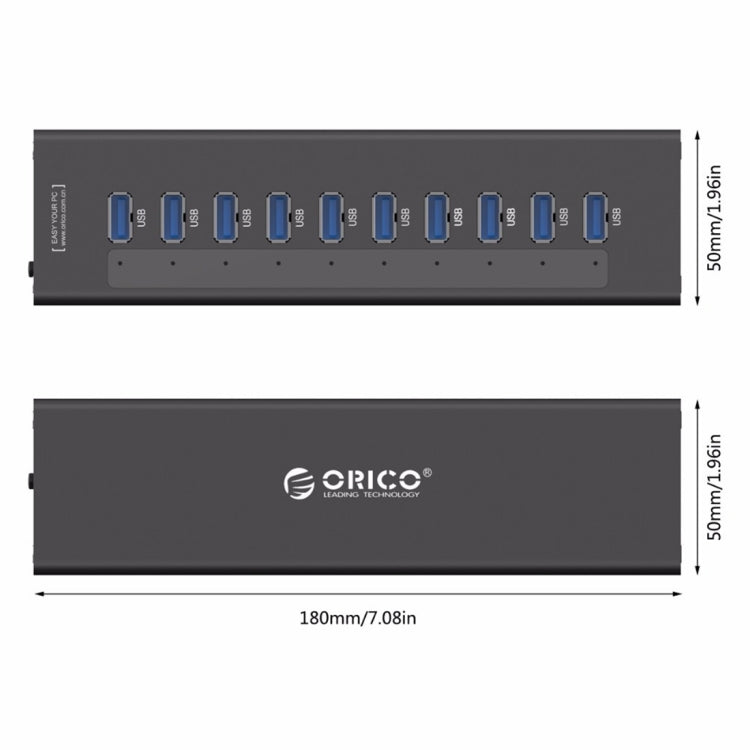 ORICO A3H10 алюминиевый высокоскоростной концентратор USB 3.0 на 10 портов с адаптером питания для ноутбуков
