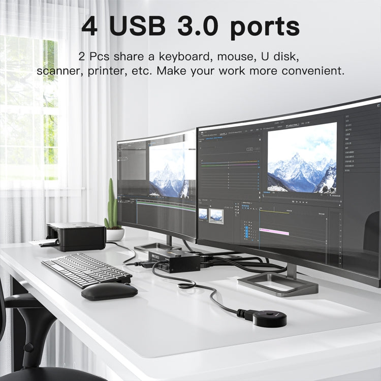 KC-KVM202AS 4K 60HZ USB3.0 HDMI Dual Display KVM Switcher Support EDID Analog Lock Screen