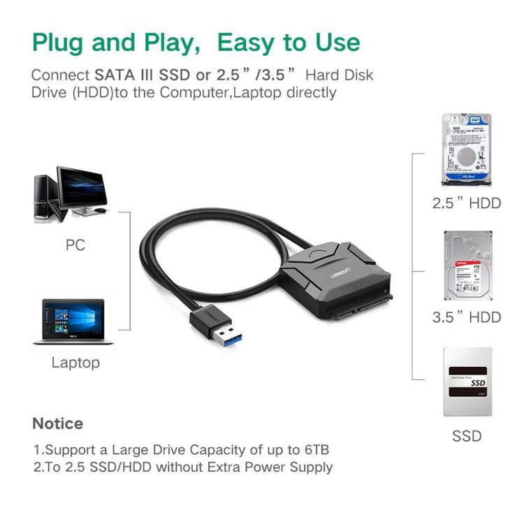 UGREEN USB 3.0 to SATA Adapter Cable Converter for 2.5 / 3.5 inch Hard Drive Disk HDD and SSD, Support UASP SATA 3.0