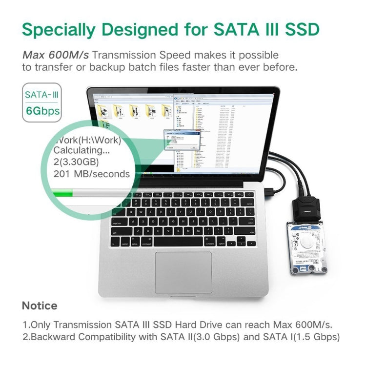 UGREEN USB 3.0 to SATA Adapter Cable Converter for 2.5 / 3.5 inch Hard Drive Disk HDD and SSD, Support UASP SATA 3.0