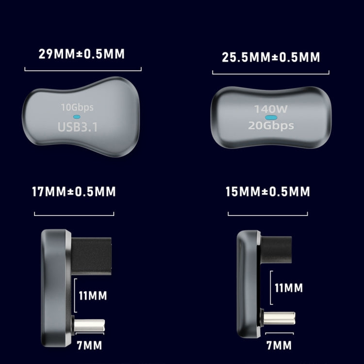 140W 20Gbps USB-C / Type-C Male to USB-C / Type-C Female U-shaped Elbow Charging Adapter