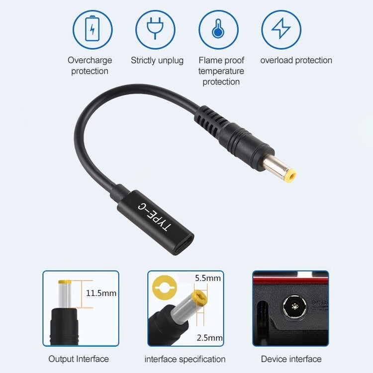 Кабель-адаптер питания и зарядного устройства DP USB-C/Type-C на 5,5 x 2,5 мм