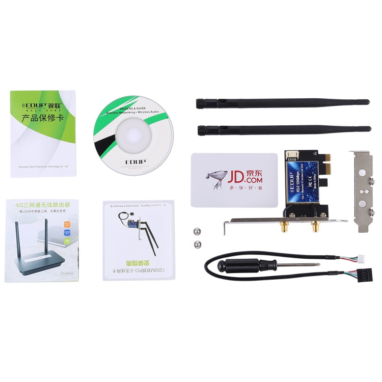 EDUP EP-9620 2 в 1 AC1200 Мбит/с 2,4 ГГц и 5,8 ГГц двухдиапазонный PCI-E WiFi-адаптер с 2 антеннами внешняя сетевая карта + Bluetooth