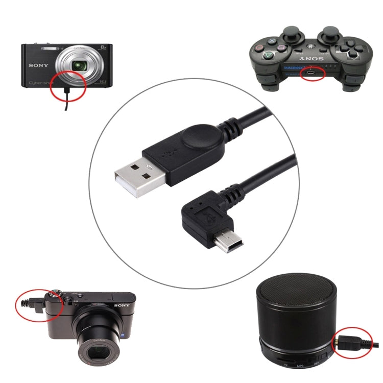 Кабель Mini USB-USB для передачи данных и зарядки, угол 90 градусов, левый, длина: 28 см