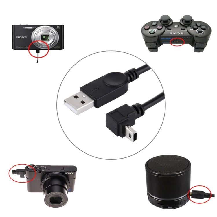 Кабель Mini USB-USB для передачи данных и зарядки с углом 90 градусов, длина: 28 см