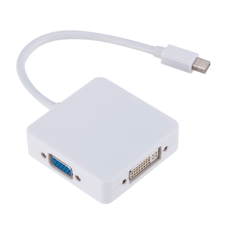 Квадратный адаптер 3-в-1 Mini DP «папа» на HDMI + VGA + DVI «мама», длина кабеля: 18 см