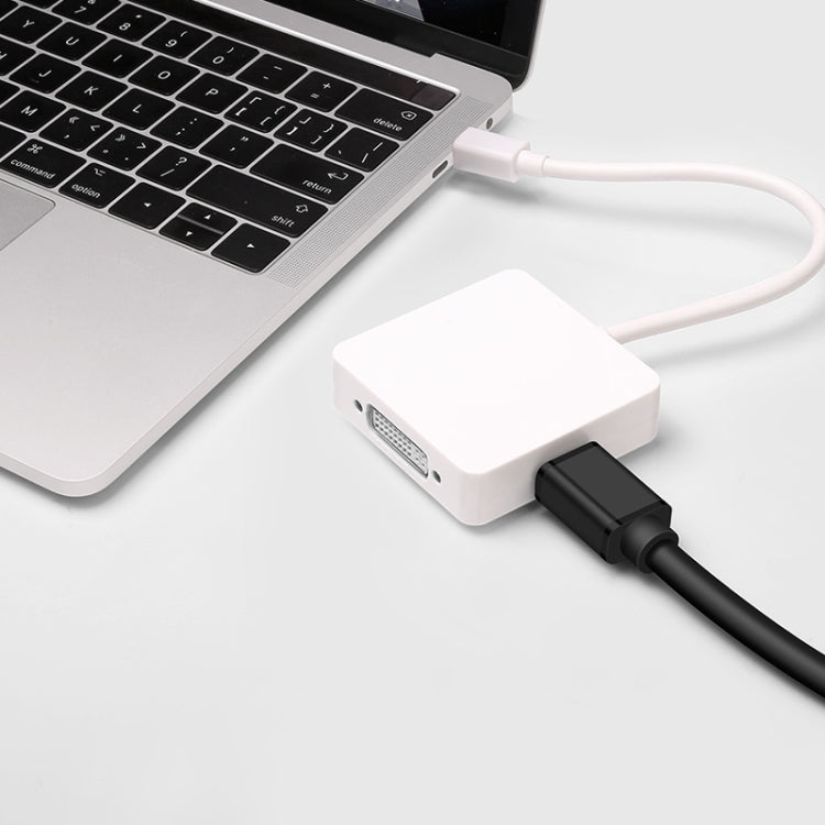 Квадратный адаптер 3-в-1 Mini DP «папа» на HDMI + VGA + DVI «мама», длина кабеля: 18 см