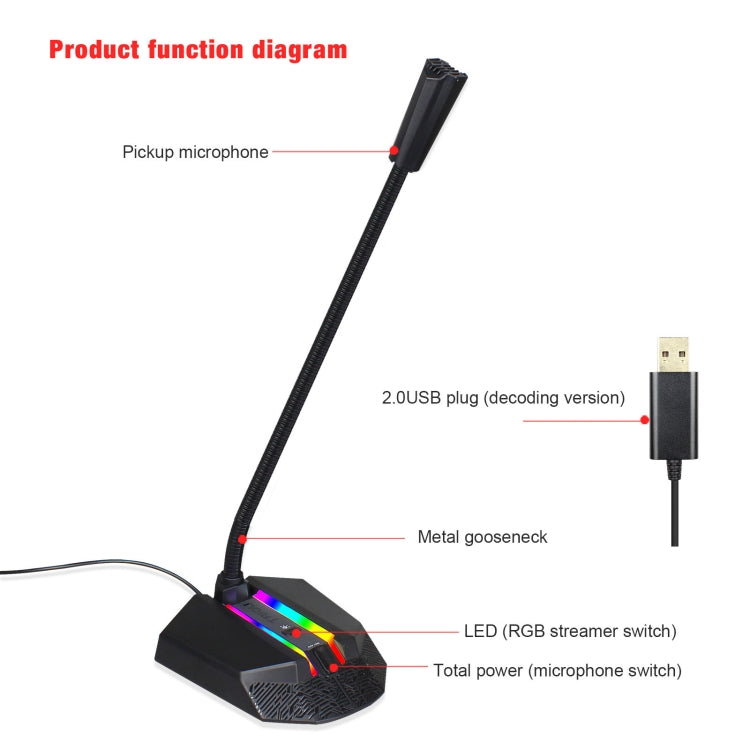 Гибкий USB-микрофон HXSJ TSP202 с RGB-подсветкой для голосового чата и видеоконференций