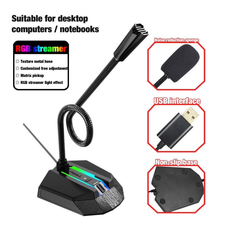 Гибкий USB-микрофон HXSJ TSP202 с RGB-подсветкой для голосового чата и видеоконференций