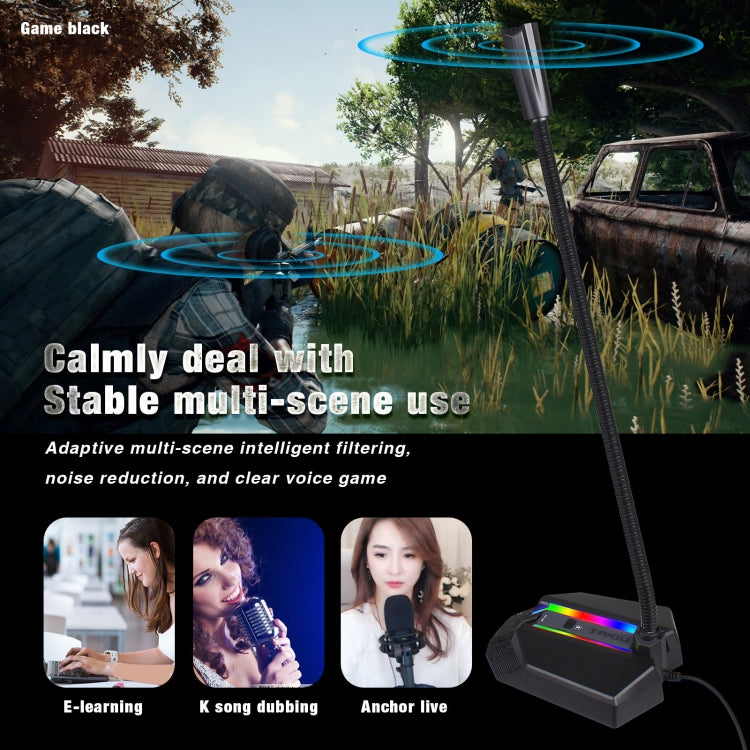 Гибкий USB-микрофон HXSJ TSP202 с RGB-подсветкой для голосового чата и видеоконференций