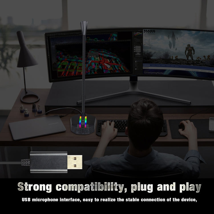 Гибкий USB-микрофон HXSJ TSP202 с RGB-подсветкой для голосового чата и видеоконференций