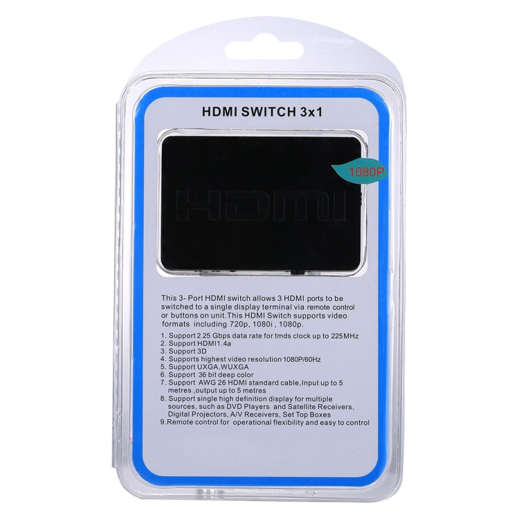 HDMI-коммутатор 1080P 3 x 1 (3 входа x 1 выход) с пультом дистанционного управления