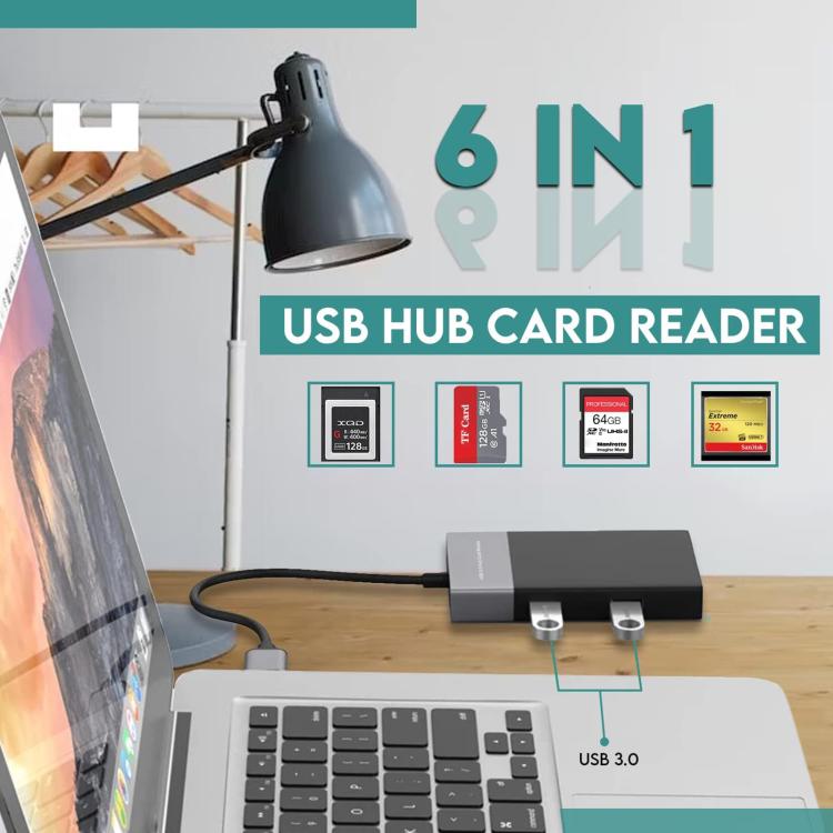Многофункциональный 6-в-1: двойной USB 3.0 + XQD + CF + TF + SD кард-ридер