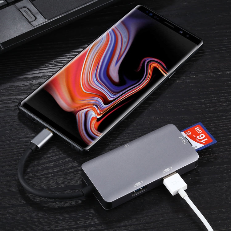 5 vienā divkāršs USB 3.0 + CF + TF + SD daudzfunkcionāls USB-C OTG karšu lasītājs