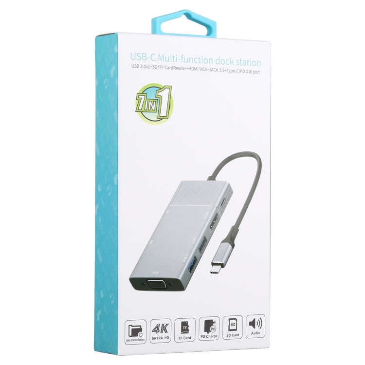 7 в 1: двойной USB 3.0 + TF/SD + HDMI/VGA + разъем 3,5 мм + Type-C / USB-C Многофункциональная док-станция USB-C