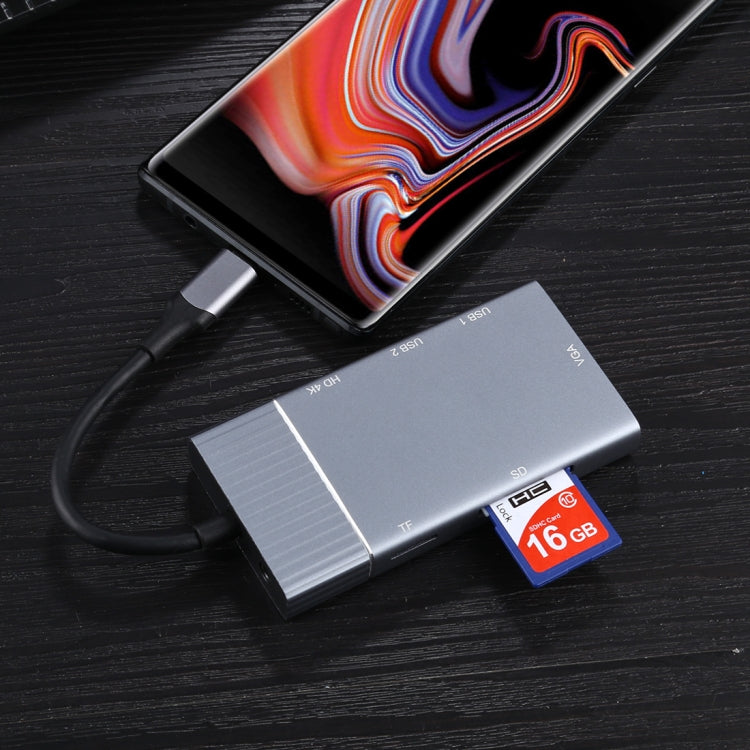 7 в 1: двойной USB 3.0 + TF/SD + HDMI/VGA + разъем 3,5 мм + Type-C / USB-C Многофункциональная док-станция USB-C