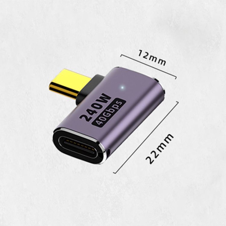 Адаптер USB-C/Type-C (мама) на USB-C/Type-C (папа) 40 Гбит/с, боковой изгиб, 240 Вт, с подсветкой