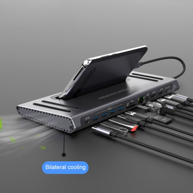 Onten 9199 12 in 1 USB-C / Type-C to USB-C / Type-C + TF / SD Card Slot + RJ45 + 3.5mm Audio + PD USB-C / Type-C Charging + 2 HDMI + 4 USB 3.0 Ports Multifunctional HUB Converter Docking Station