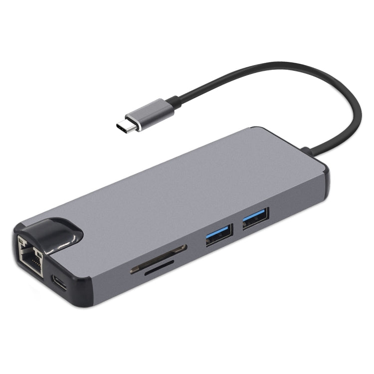 Адаптер 8-в-1 Type-C на HDMI + USB 3.0 + USB 3.0 + Type-C + LAN + VGA + устройство чтения карт TF/SD