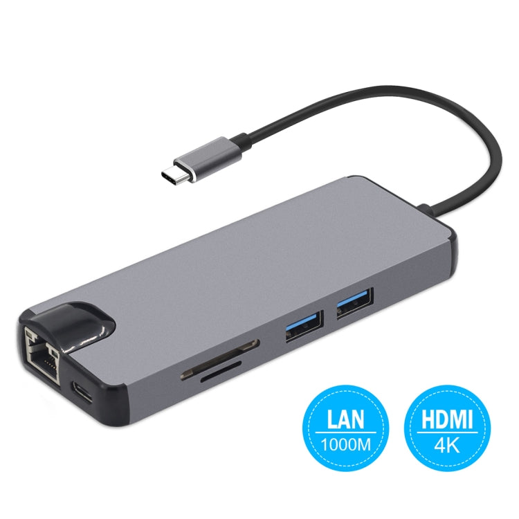 Адаптер 8-в-1 Type-C на HDMI + USB 3.0 + USB 3.0 + Type-C + LAN + VGA + устройство чтения карт TF/SD