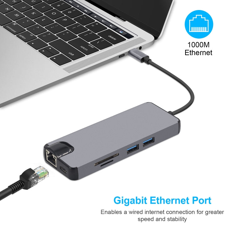 Адаптер 8-в-1 Type-C на HDMI + USB 3.0 + USB 3.0 + Type-C + LAN + VGA + устройство чтения карт TF/SD