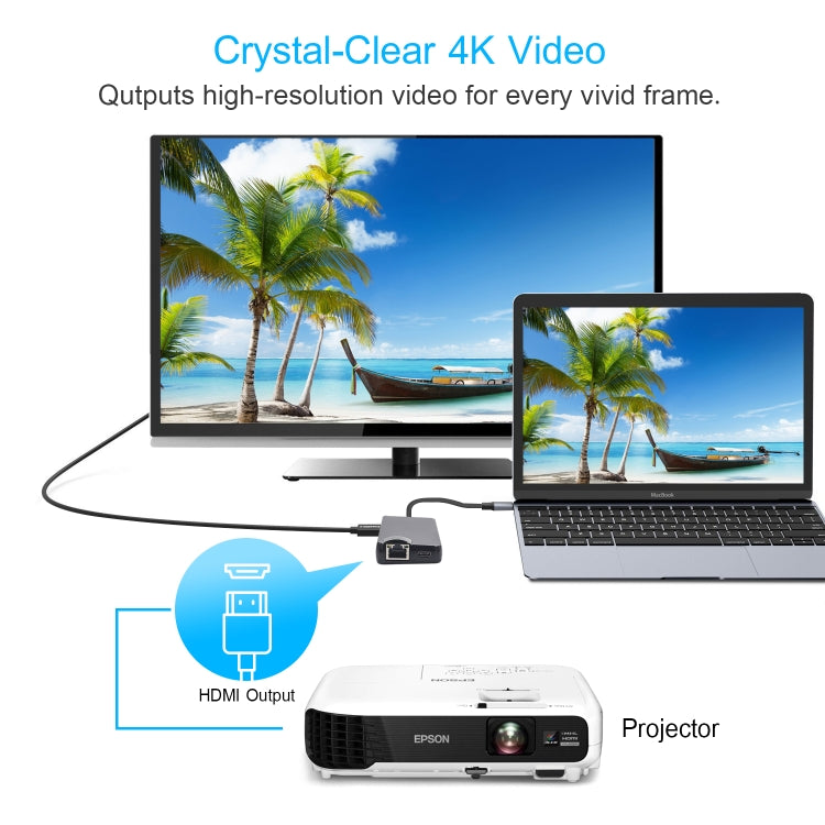 Адаптер 8-в-1 Type-C на HDMI + USB 3.0 + USB 3.0 + Type-C + LAN + VGA + устройство чтения карт TF/SD