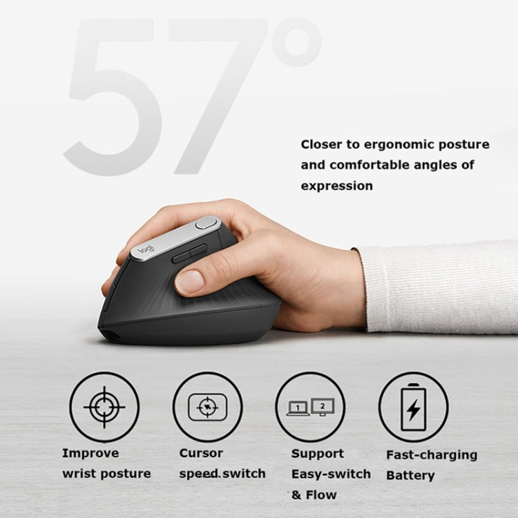 Logitech MX Vertical 4000 точек на дюйм USB-C / Type-C + Unifying + Bluetooth эргономичная беспроводная вертикальная оптическая мышь с тремя режимами