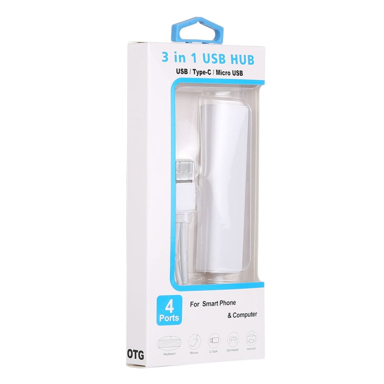 Конвертер-концентратор 3 в 1 USB-C / Type-C + Micro USB + 4 порта USB 2.0, длина кабеля: 12 см