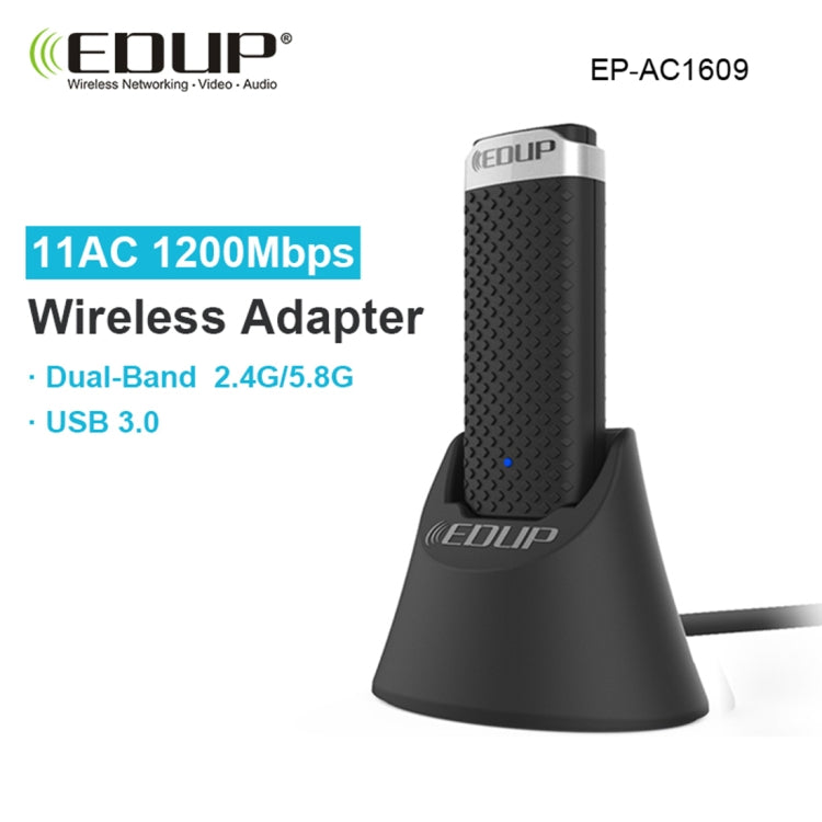 Адаптер-приемник Ethernet EDUP EP-AC1609 1200 Мбит/с с высокоскоростным USB 3.0 WiFi и кабелем-удлинителем 1 м и базой